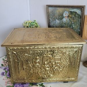 Vintage Brass Plated Embossed WoodenTrunk Large 18x12x12
